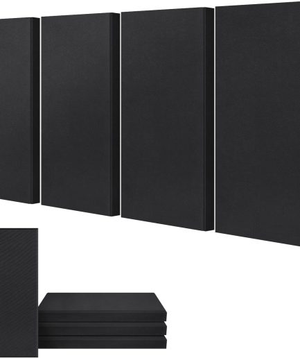 Foam Panel Category — 4-Pack Fiberglass Soundproofing Panels — 23.6×11.8 inches each, 2 inches Thick, Deep Black, Suitable for Recording Studios, Offices, and Home Theaters